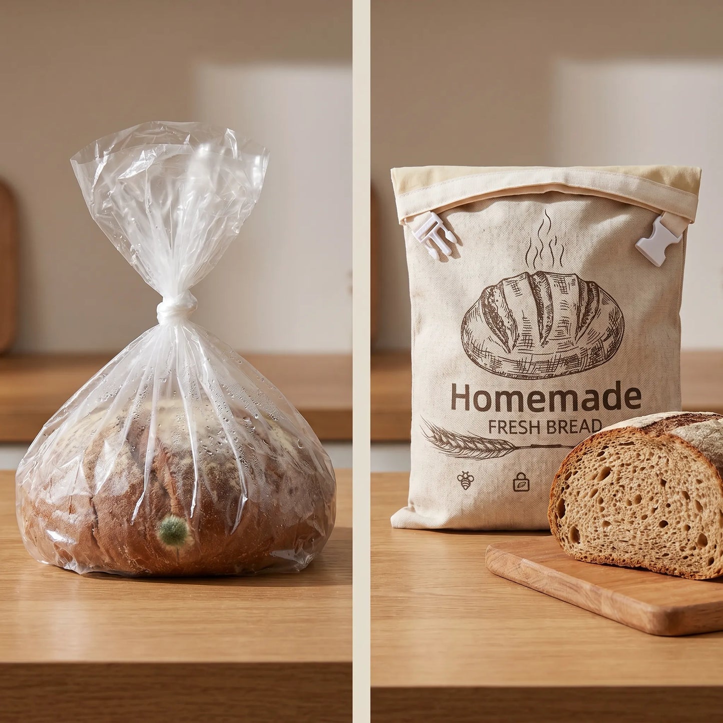 Vergleich Plastiktasche vs WachsBag — Frische nach Tagen
