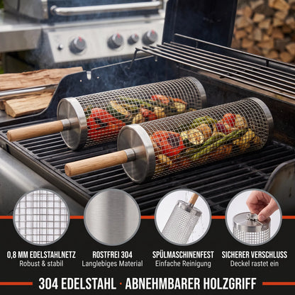 GrillBar – Rollender Edelstahl-Grillkorb