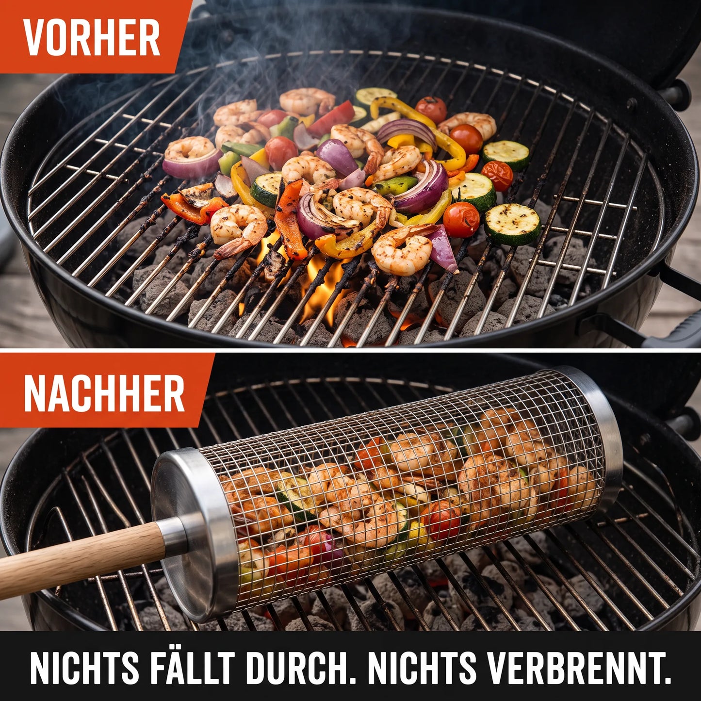 GrillBar – Rollender Edelstahl-Grillkorb