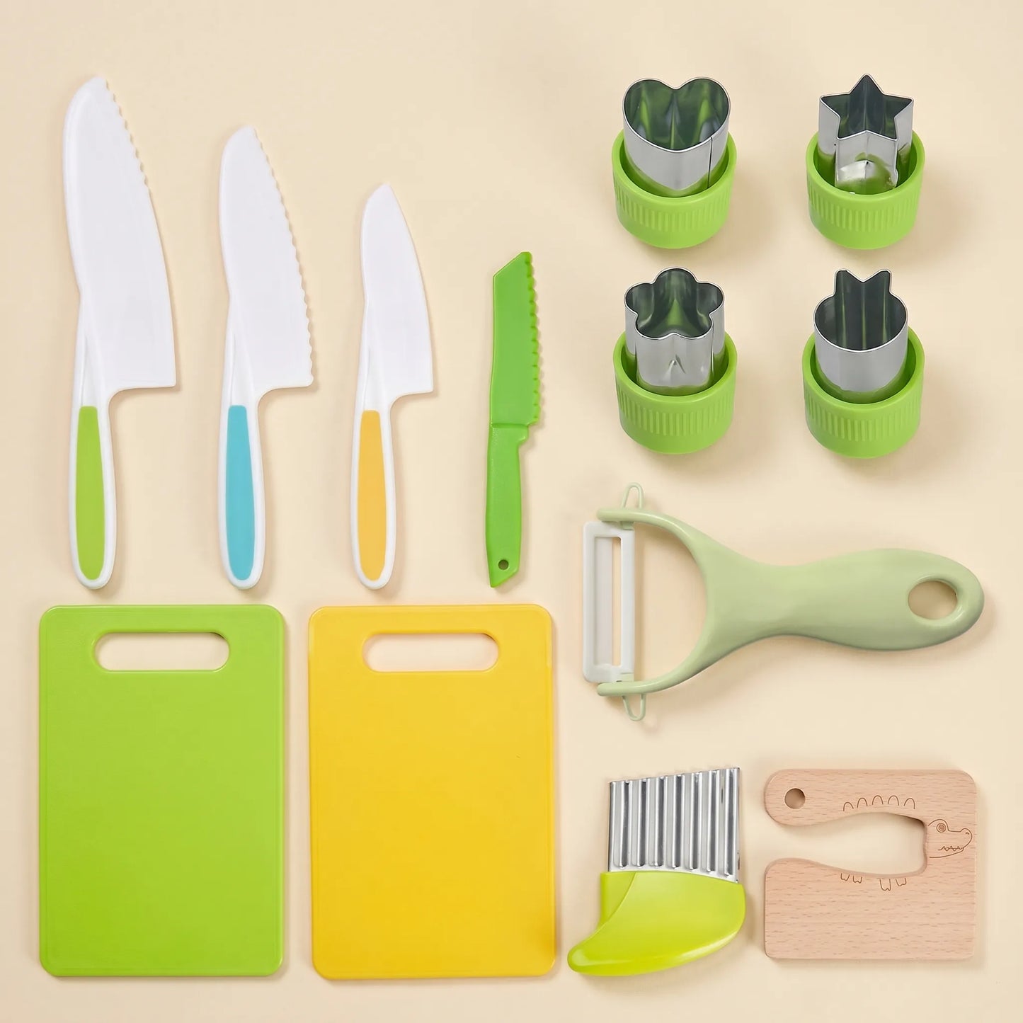 MiniKochBar 13-teiliges Kinder-Küchenset komplett — Messer, Ausstechformen, Schneidebretter, Schäler