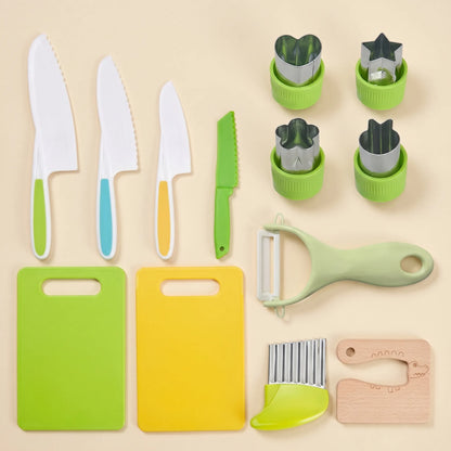 MiniKochBar 13-teiliges Kinder-Küchenset komplett — Messer, Ausstechformen, Schneidebretter, Schäler