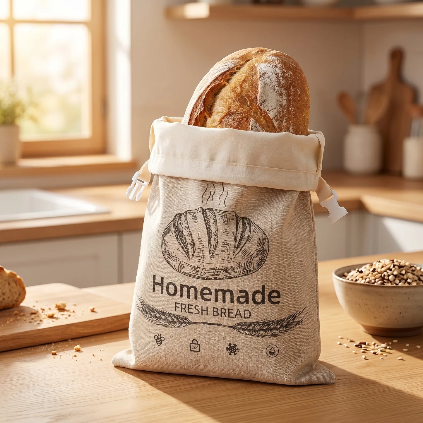 WachsBag in der Küche mit frischem Brot