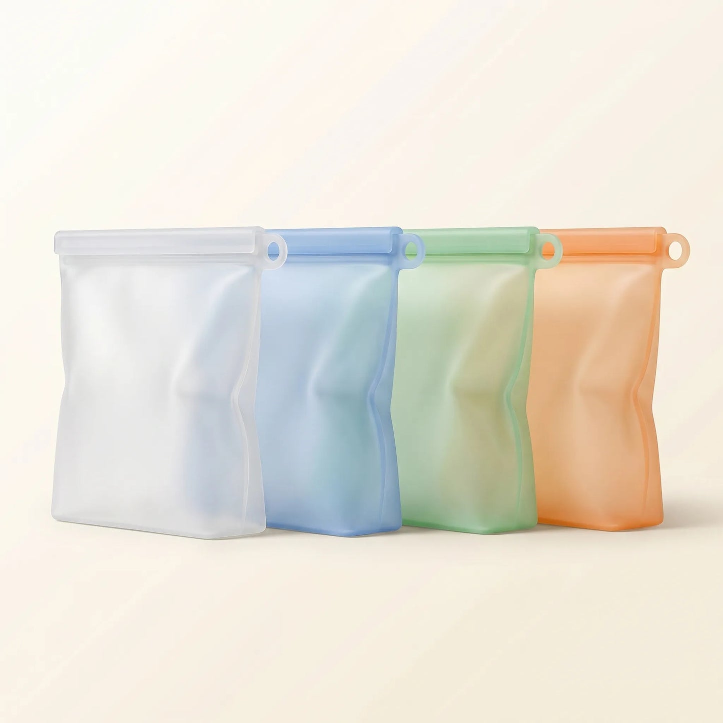 HaltBar Silikon-Beutel 4 Farben — transparent, blau, grün, orange
