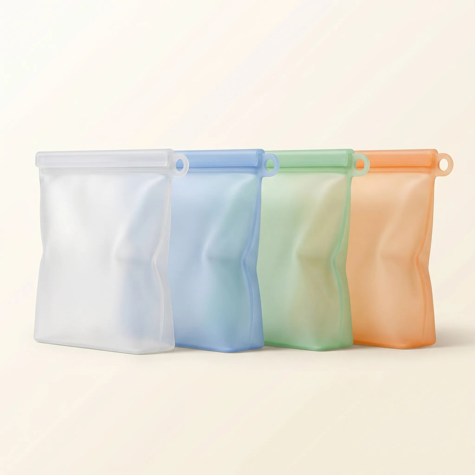 HaltBar Silikon-Beutel 4 Farben — transparent, blau, grün, orange
