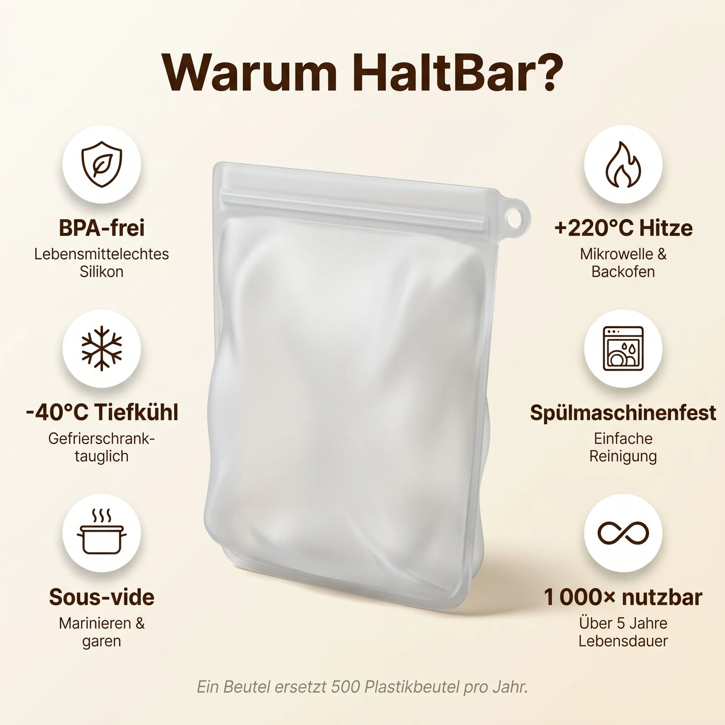 HaltBar wiederverwendbarer Silikon-Beutel transparent BPA-frei