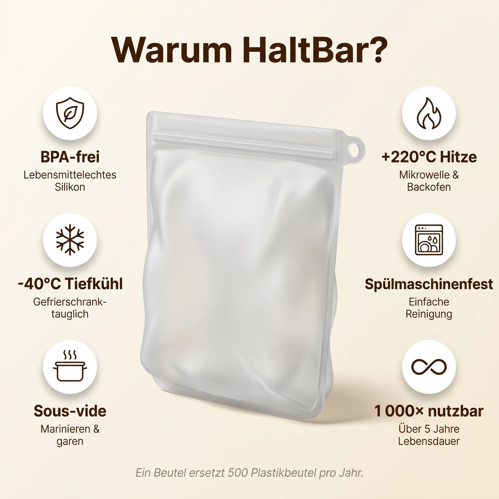 HaltBar wiederverwendbarer Silikon-Beutel transparent BPA-frei