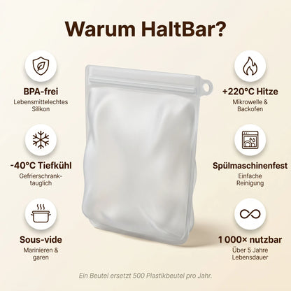 HaltBar wiederverwendbarer Silikon-Beutel transparent BPA-frei