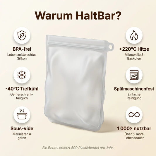 HaltBar wiederverwendbarer Silikon-Beutel transparent BPA-frei